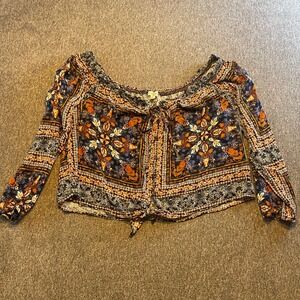 Mason & Belle Floral Print Tie Front Peasant‎ Blouse Top Festival Coquette Boho